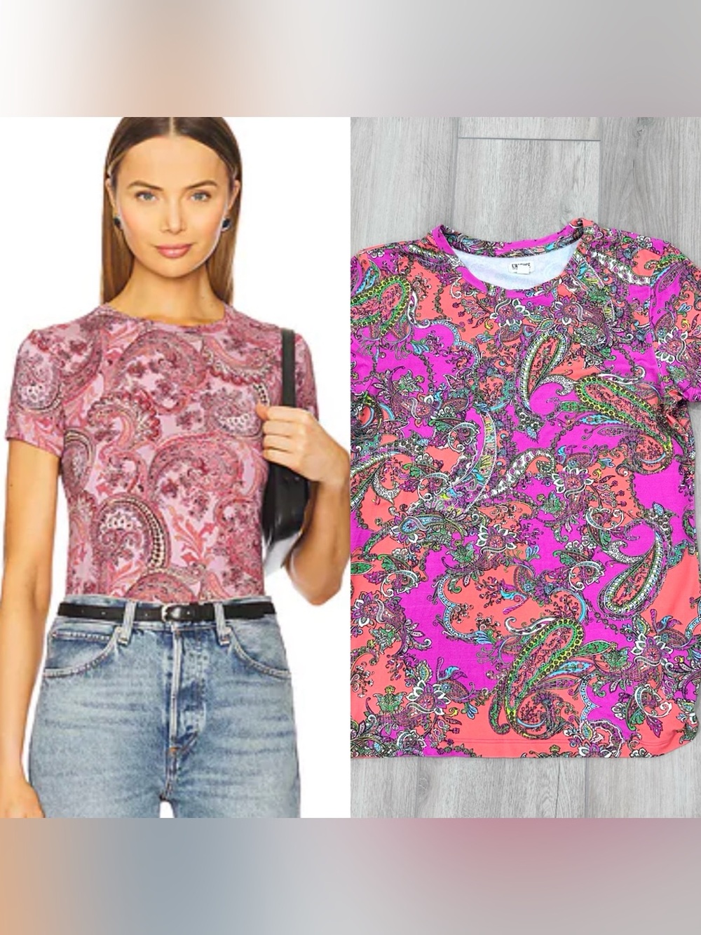L’AGENCE Ressi short sleeve top in rhodamine and pop paisley medium
